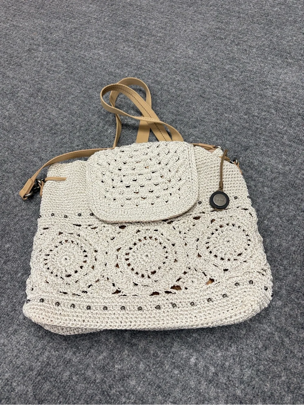 The Sak Cream Hand Crochet Backpack with Removable Strap